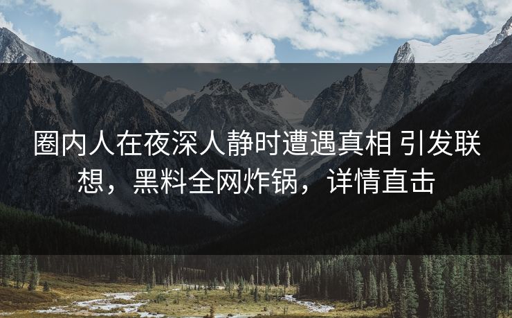 圈内人在夜深人静时遭遇真相 引发联想，黑料全网炸锅，详情直击